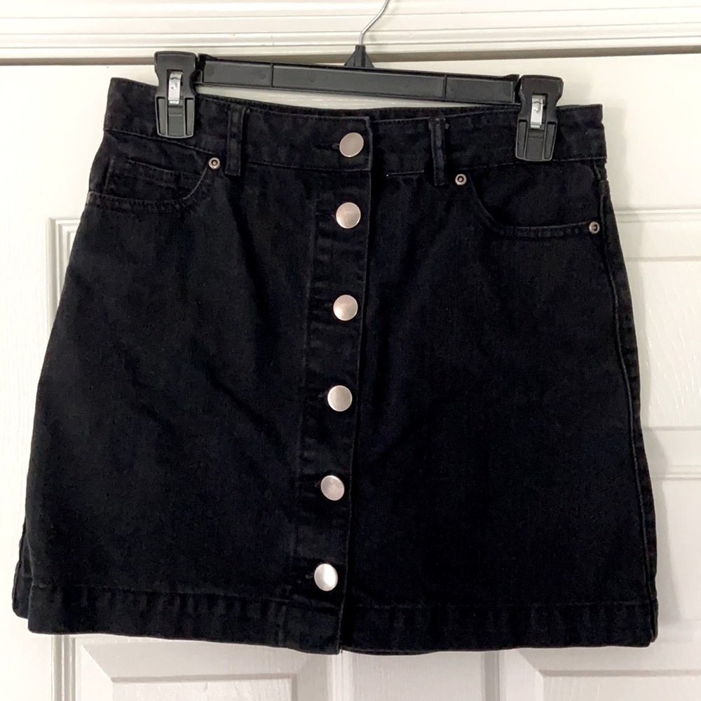 Mini Button Up Black Jean Skirt
